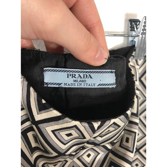 Prada Women's 36 Pants Diamond Pattern Wool Silk Blend Office Monochrome - Picture 4 of 12